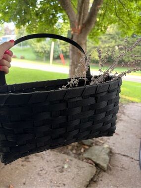 🖤 VINTAGE PRIMITIVE BLACK HANDWOVEN SPLIT WOOD BASKET 🖤